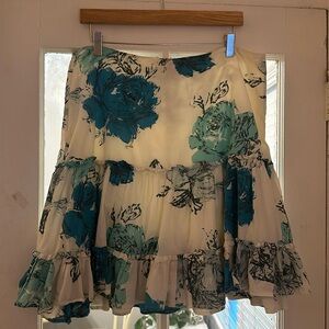 Anthropologie White Skirt with Blue Flowers